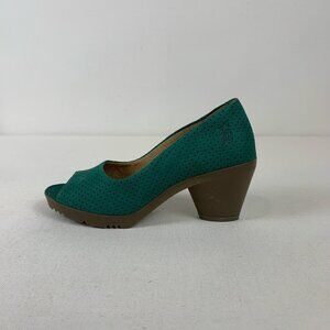 Fly London Green Suede Peep Toe Heels - Size 36/5.5/6 for Stylish Comfort!